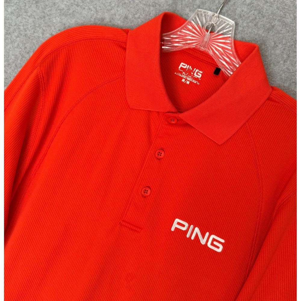 PING Performance Golf Polo Shirt Mens Medium Orange Long Sleeve Textured Casual